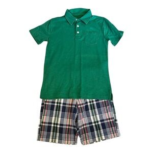 Crewcuts Boys Preppy Classic Green Polo Shirt & Plaid Shorts Outfit | Size 8